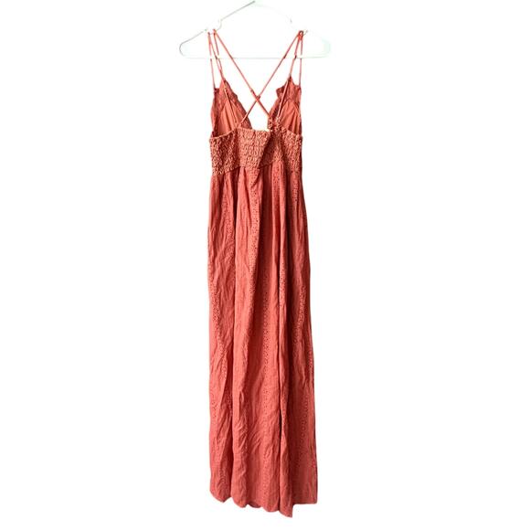 Chrysanthemum Burnt Orange Maxi Dress Size M Spaghetti Straps Lace Boho Flowy - Picture 2 of 5
